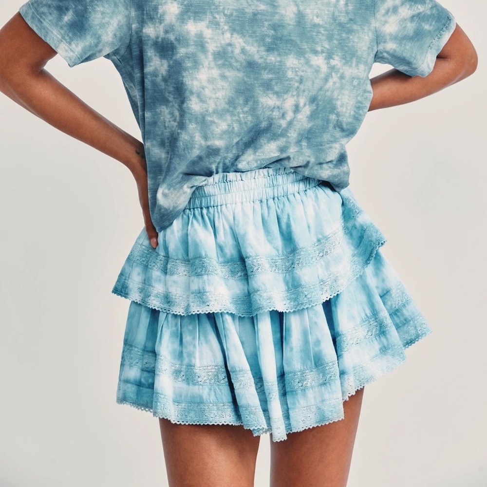 Loveshackfancy tie dye ruffle miniskirt